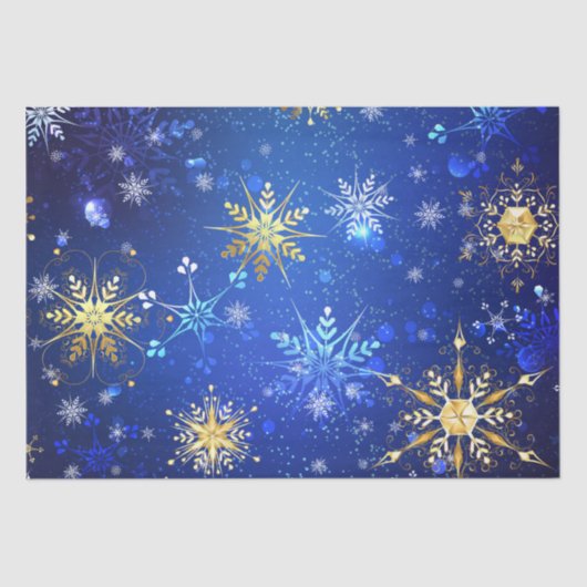 Snowflakes Gold Blue Xmas kerstcadeaus Tissuepapier (Voorkant)