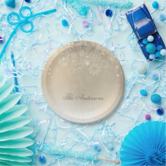 Snowflakes Gold-gepersonaliseerde holida | Papiere Papieren Bordje (Feest)