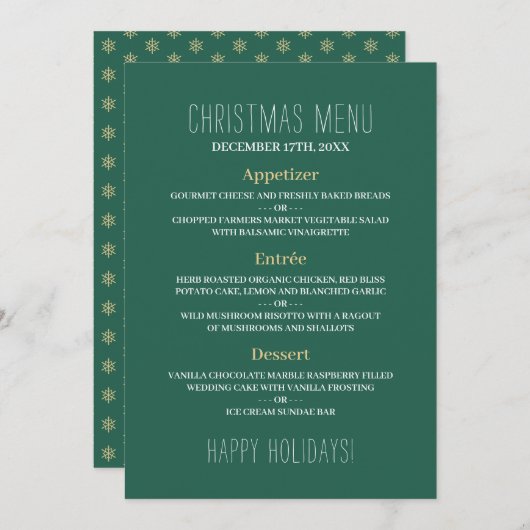 Snowflakes Gold, Menu Noël (Devant / Derrière)