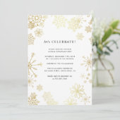 Snowflakes Gold moderne Invitation de Noël (Debout devant)