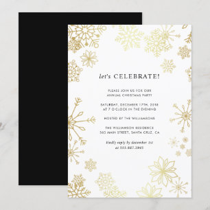 Snowflakes Gold moderne Invitation de Noël