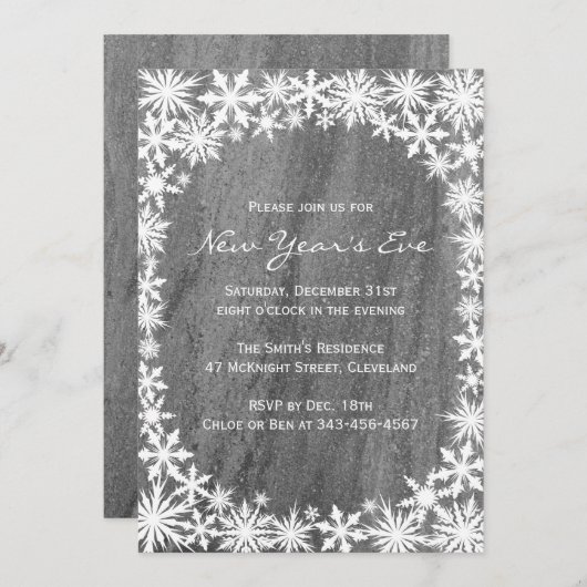 Snowflakes & Granite Nouvel An Invitation (Devant / Derrière)