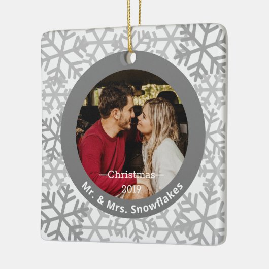 Snowflakes Gray-foto kerstversiering Keramisch Ornament (Links)