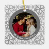 Snowflakes Gray-foto kerstversiering Keramisch Ornament (Voorkant)