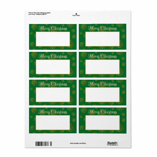 Snowflakes Green Kerstmis Verzendlabels Etiket (Full Sheet)
