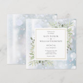 Snowflakes Greenery Waterverf Leaves Wedding Kaart (Voorkant / Achterkant)
