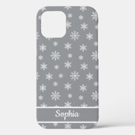 Snowflakes Grijze gepersonaliseerde naam iPhone 12 Hoesje