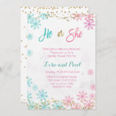 Snowflakes hij of zij maakt uitnodiging bekend (Voorkant / Achterkant)