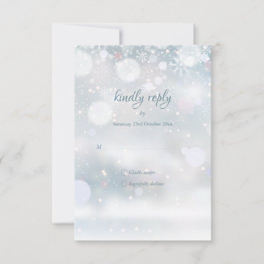 Snowflakes hiver Élégant Script Mariage RSVP (Devant)