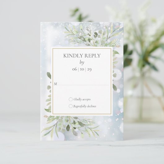 Snowflakes hiver Mariage vert RSVP (Debout devant)