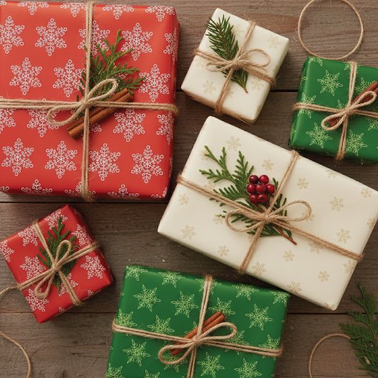 Snowflakes Homespun Pattern Kerstmis Inpakpapier Vel