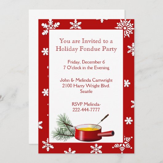 Snowflakes Invitation Fête Fondue (Devant / Derrière)