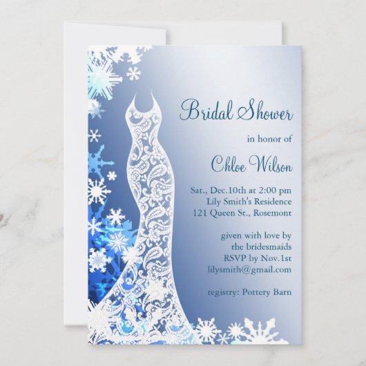 Snowflakes Invitation nuptiale douche 2 (Devant)