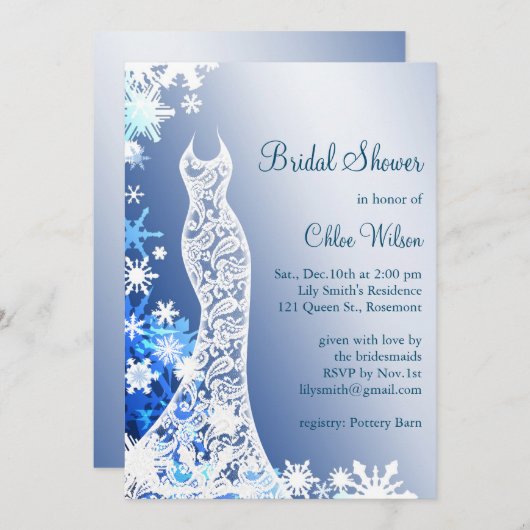 Snowflakes Invitation nuptiale douche 2 (Devant / Derrière)