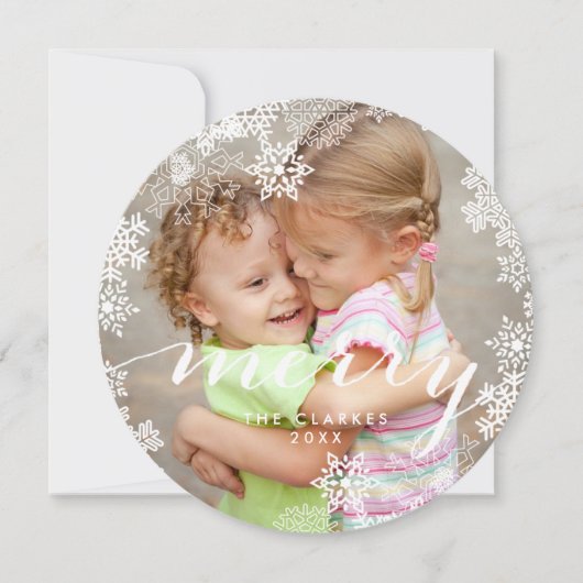 Snowflakes Joyeux Script | Carte photo de vacances (Devant)