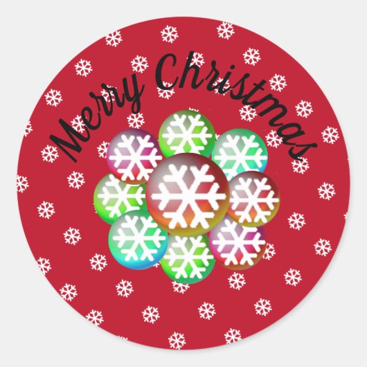 Snowflakes Joyeux Sticker Classic Round de Noël (Devant)