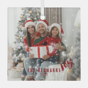 Snowflakes Joyful Holiday Family Foto Glas Ornament
