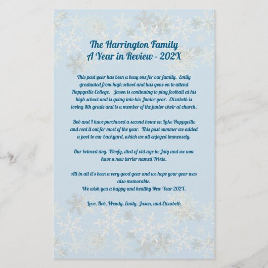 Snowflakes kerstbriefjaar in Review Briefpapier (Voorkant)