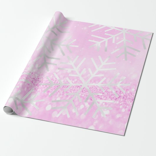 Snowflakes kerstfeestdag roze orchidee Glitter Cadeaupapier (Uitgerold)