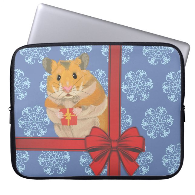 Snowflakes kersthamster laptop sleeve (Voorkant)