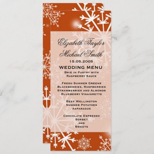 Snowflakes Menu de vacances hiver (Devant / Derrière)