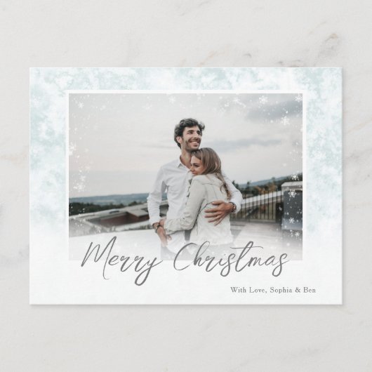 Snowflakes Merry Kerstmis 1 Foto Briefkaart (Voorkant)