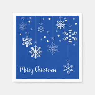 Snowflakes Merry Xmas Blue Paper Napkins Servet