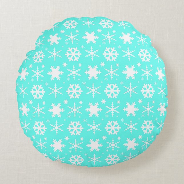 Snowflakes Mint Rond Kussen (Voorkant)