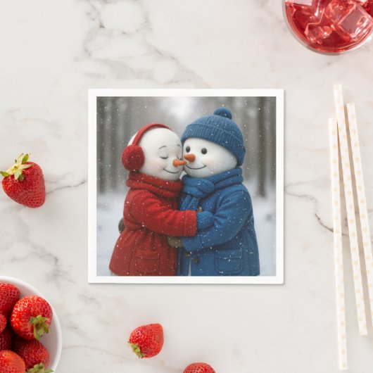 Snowflakes on Snowman Couple in Winter Forest Servet (Insitu)