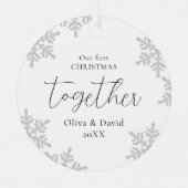 Snowflakes ons eerste kerstfeest samen script metalen ornament (Voorkant)