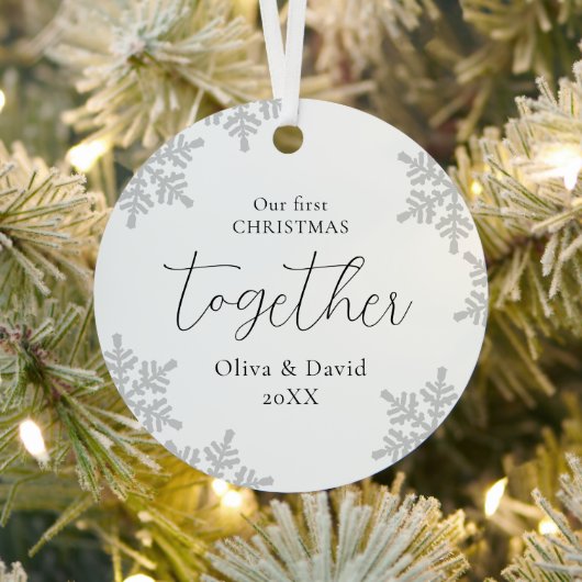 Snowflakes ons eerste kerstfeest samen script metalen ornament (Insitu)