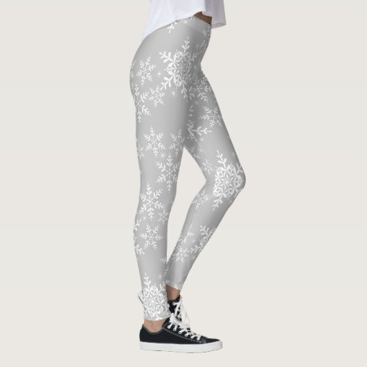 Snowflakes op grijze kerstwinter leggings (Rechts)