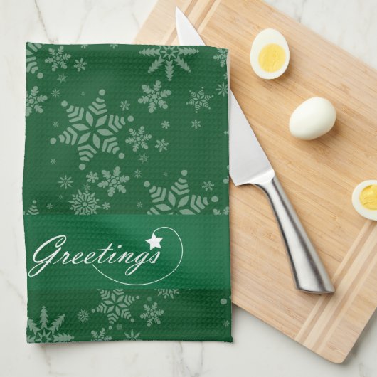 Snowflakes op groene achtergrond theedoek (Quarter Fold)