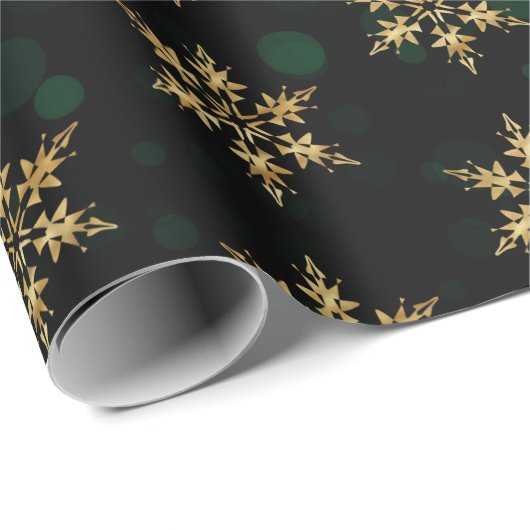 Snowflakes op groene bokeh Folie Cadeaupapier (Rol Hoek)