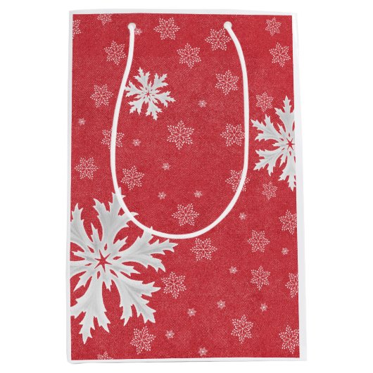 Snowflakes op het Briefkaart van kerstavond Medium Cadeauzakje (Voorkant)