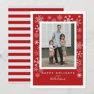 Snowflakes op Red Single Photo met Kerstmis Feestdagenkaart
