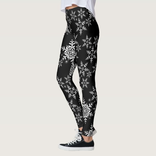 Snowflakes op zwarte winterkerst leggings (Links)