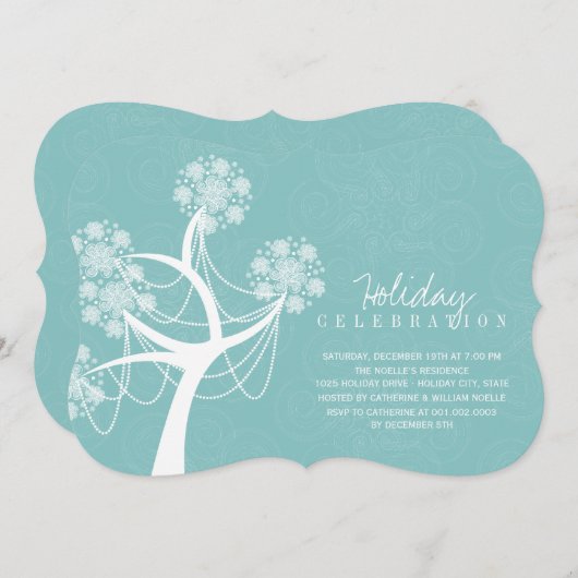 Snowflakes & Ornamental Tree Fête Invitation (Devant / Derrière)