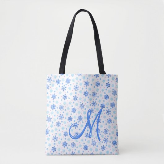 Snowflakes Pastel Baby Blue Modern Aangepast monog Draagtas (Voorkant)