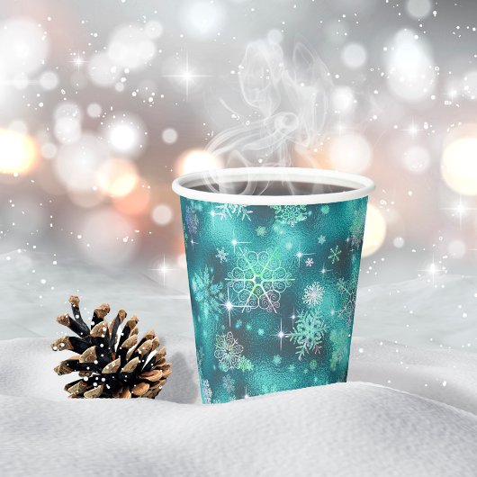  Snowflakes Patroon Blauwgroen ID846 Papieren Bekers