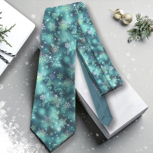 Snowflakes Patroon Blauwgroen ID846 Stropdas