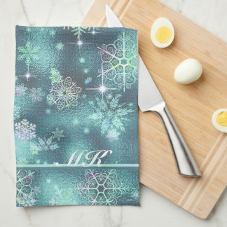Snowflakes Patroon Blauwgroen ID846 Theedoek