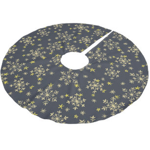 Snowflakes patroon - Goud op Midnight Blue geborst Kerstboom Rok