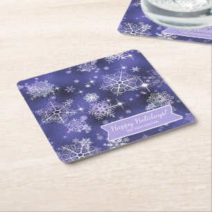 Snowflakes Patroon Violet ID846 Vierkante Kartonnen Onderzetter