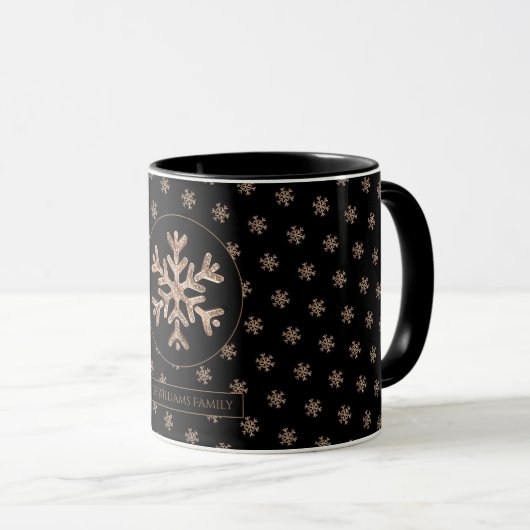 Snowflakes Pattern Black en Gold Kerstmis Mok (Voorkant rechts)