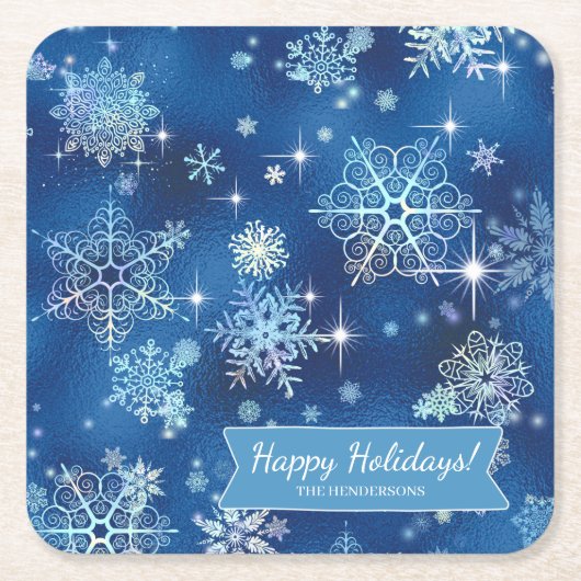  Snowflakes Pattern Blue ID846 Vierkante Kartonnen Onderzetter (Voorkant)