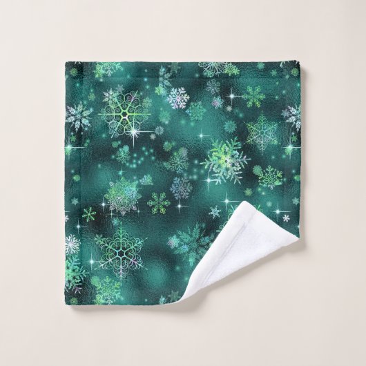 Snowflakes Pattern Green ID846 Bad Handdoek (Wasdoekje)