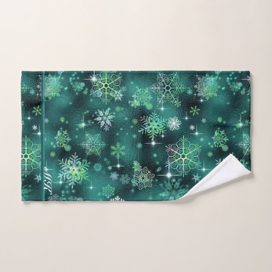  Snowflakes Pattern Green ID846 Bad Handdoek (Handdoek)
