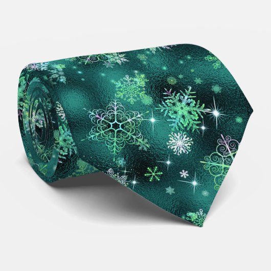 Snowflakes Pattern Green ID846 Stropdas (Opgerold)