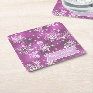  Snowflakes Pattern Orchid Pink ID846 Vierkante Kartonnen Onderzetter